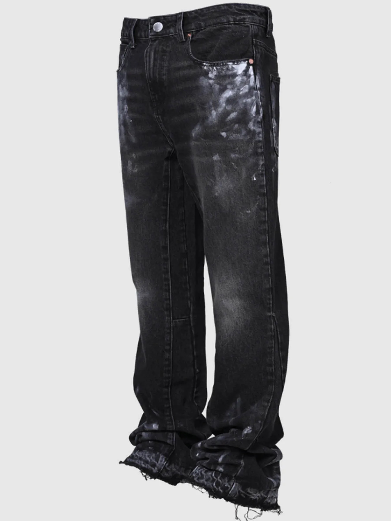Spring Vintage Blue Jeans Men Hand-paint Regular Fit Stretchy Denim Pants For Man 241230