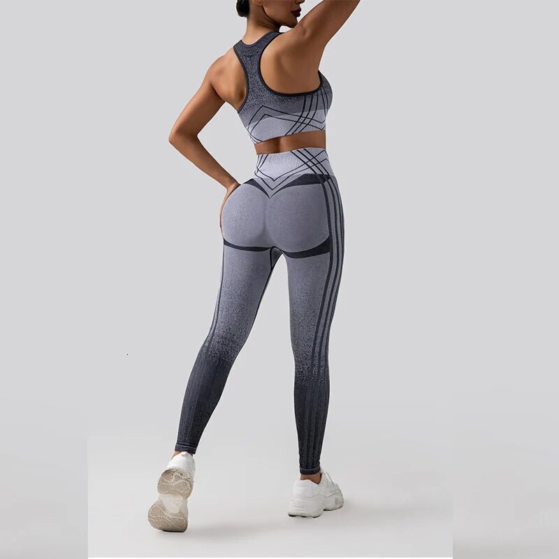 New Women's Seamless Yoga Suit 2-Piece Bra+Long Pants Waist Fiess High Elastic Sports Tank Top