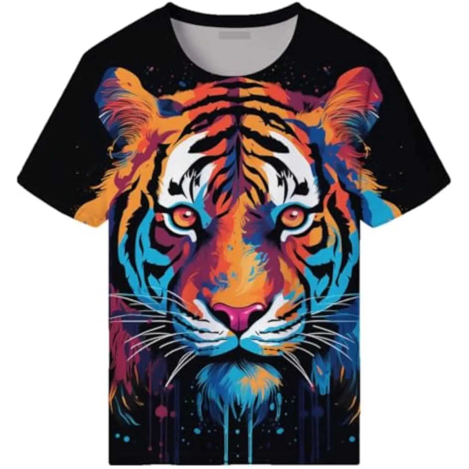 Mens Novelity Tiger Graphic T-Shirts White Tiger 3D Print Summer Short Sleeve Tee ShirtXJ240102