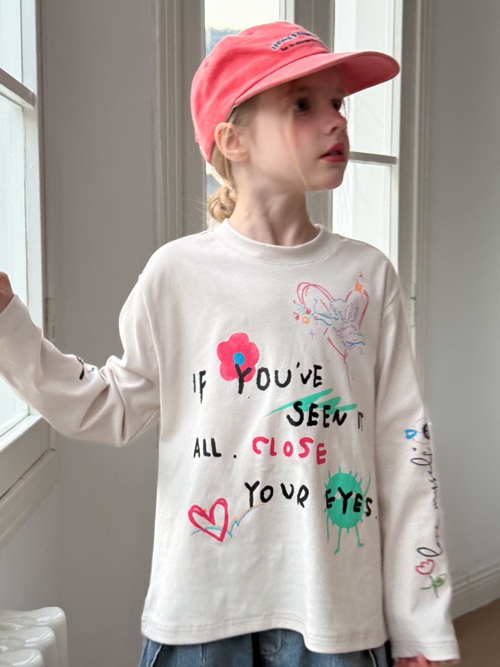 T-shirts 2025 spring girls love heart letter printed T-shirt INS girls cotton long sleeve tee children casual loose tops S2863Y25011914AD