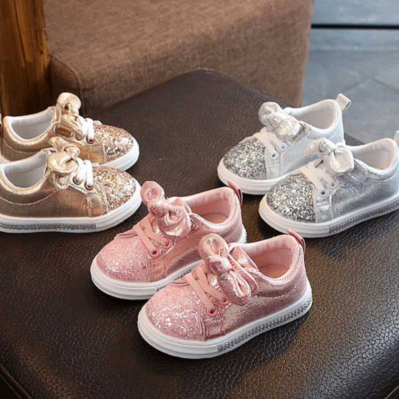 Flash solid color shoes childrens casual sports shoes spring childrens apartment bow Korean fashion girls sports shoes CSH1080 M250103