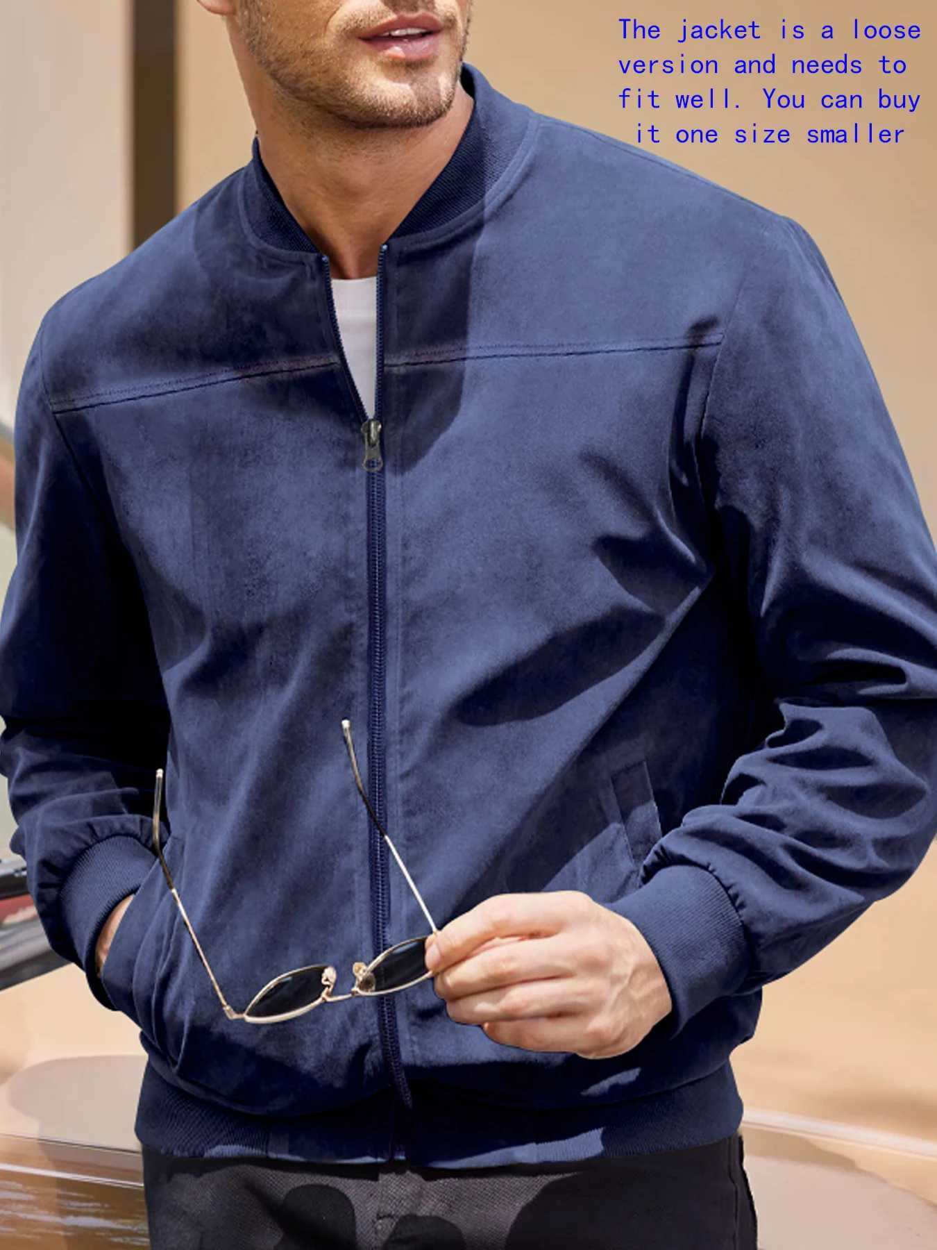 Mens heavy-duty velvet fabric casual jacket round neck zipper solid color sports bomber jacket casual version sports and golf fashion W250103