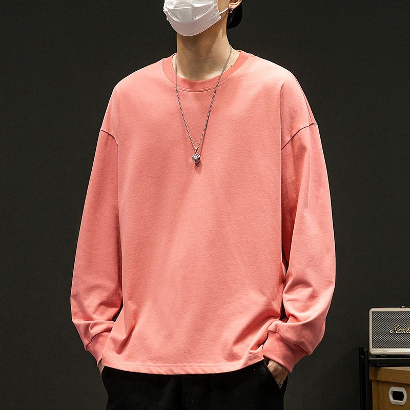 M10133 Men's cotton long-sleeved t-shirt loose sweater simple solid color bottoming shirt