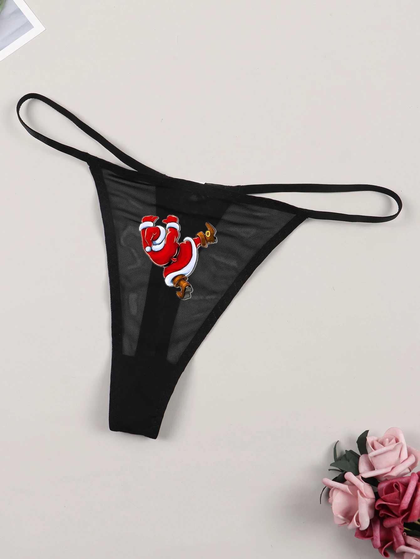 Womens sexy mesh underwear with Santa Claus print breathable and comfortable W250103