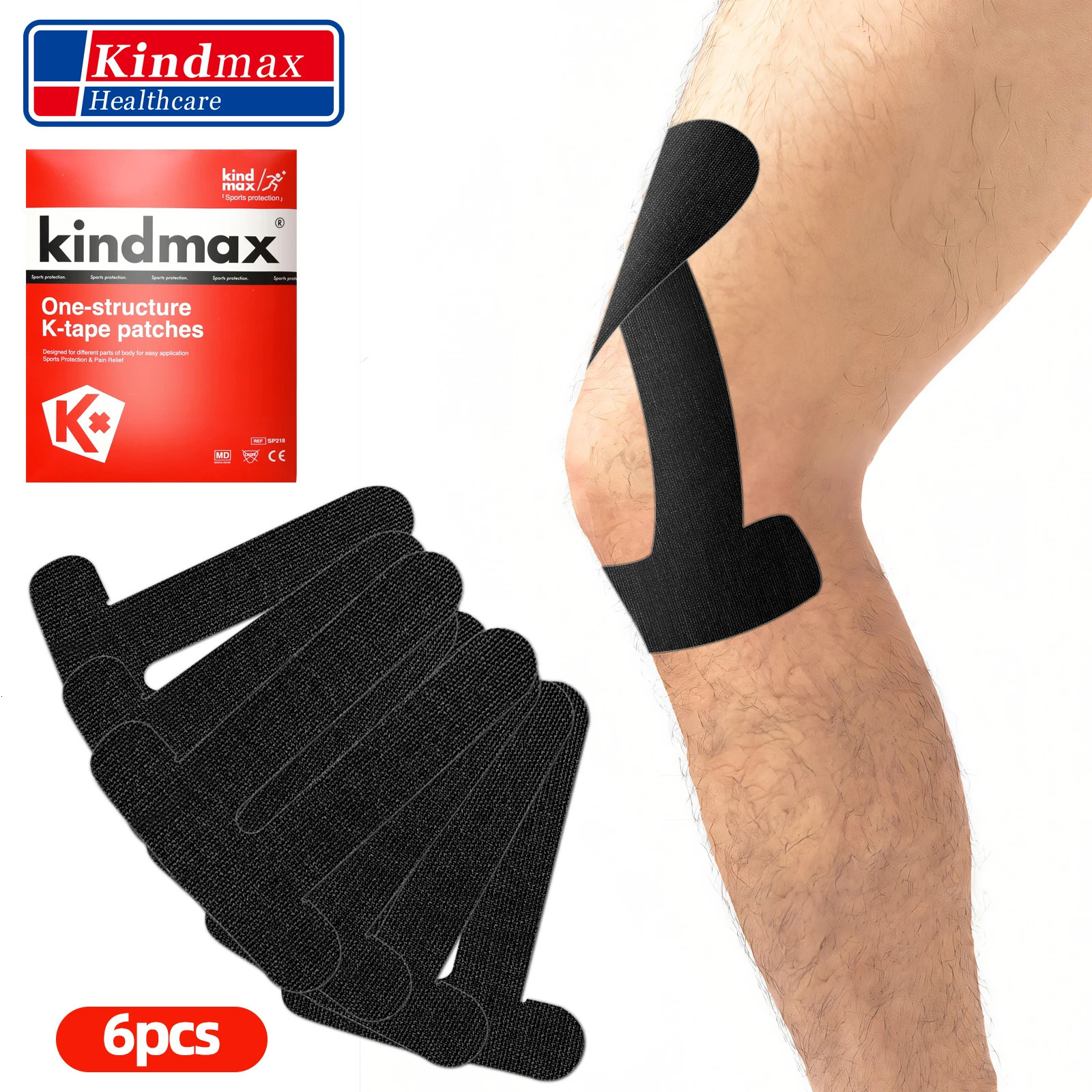 Kindmax Pre-Cut Kinesiology Tape 6 Pcs for Knee Ankle Sports Protection K-tape Patches Preventing Injury and Pain Relief 241226