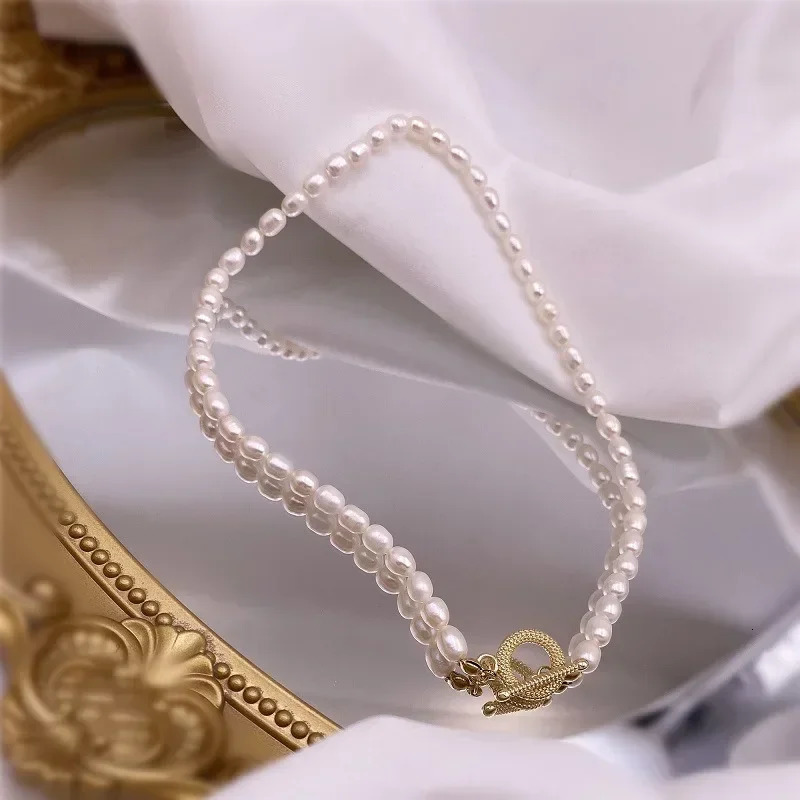Minar Vintage Natural Baroque Freshwater Pearl Necklaces for Women Lady Gold Color Toggle Clasp Circle Chokers Necklace Jewelry 241230