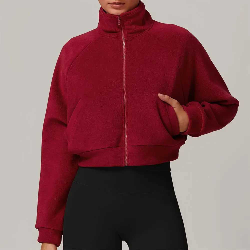 Winter standing yoga suit warm jacket womens long sleeved running windproof top with wool sports and fitness jacket M250103