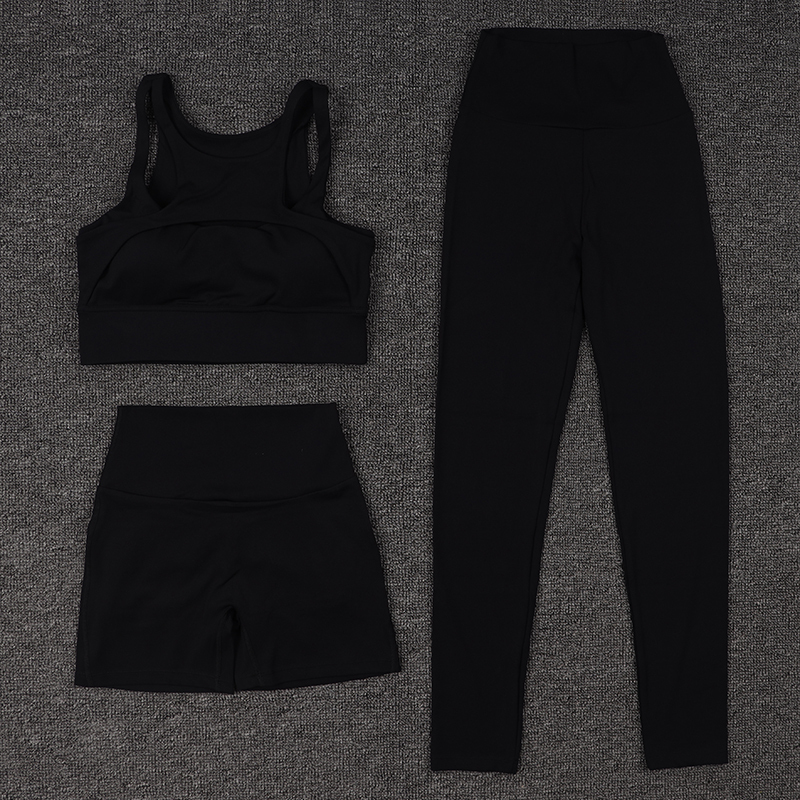 SOISOU Nylon Womens Clothing Gym Yoga Set Fiess Sportswear Sports Suit Bra Leggings Women's Pants Shorts Elastic Tight Fit