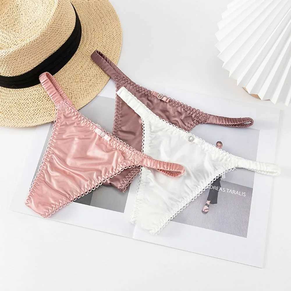 Soft and comfortable suitable for girls low waist underwear solid color thin straps womens thongs satin underwear bow underwear W250103