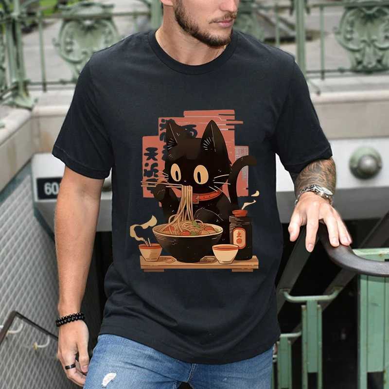 Kawaii Cat Ramen Noodle Graphic T Shirts for Women Men Clothing Japanese Anime Manga Ramen Cat T-Shirts Short Sleeve T-shirt TopXJ240102