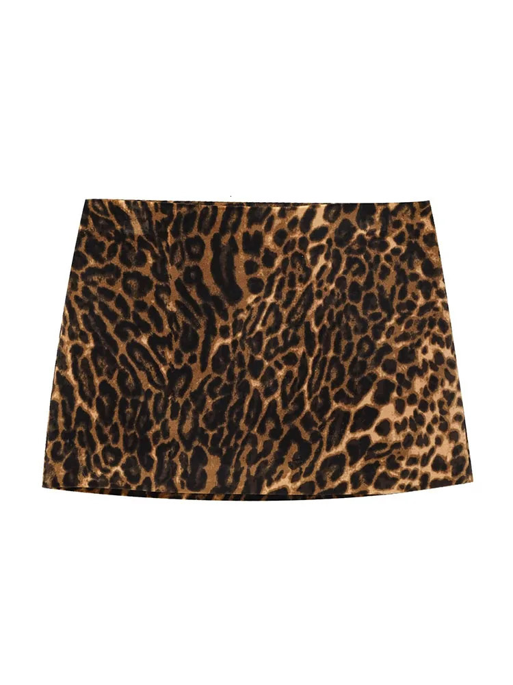 TRAF Autumn Women Leopard Print Velvet Blazer Skirt Suit Fashion Notched Pockets Cropped Jackets Side Zipper Mini Skirt250102