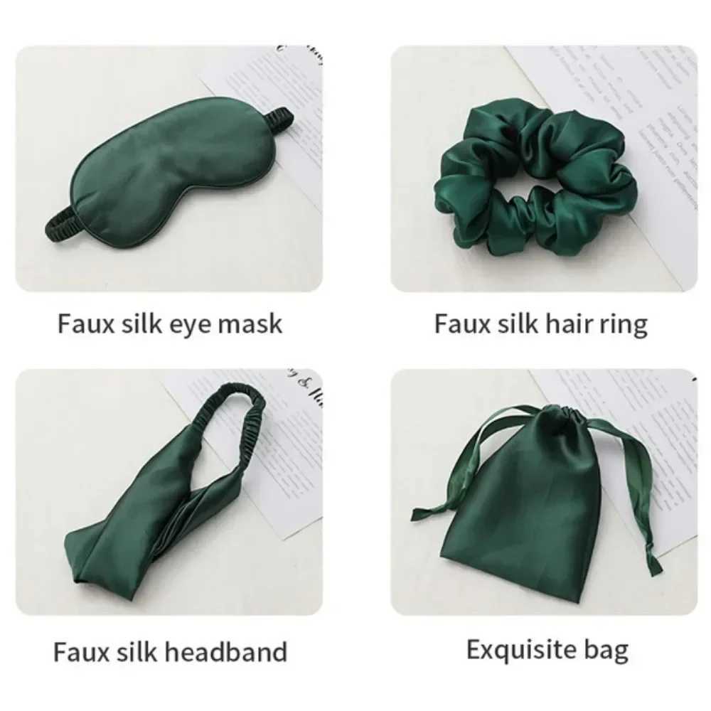 4 PCS Silk Sleep Eye Mask Set with Headbands Comfortable Light Blocking Eye Covers for Rest and Travel UnisexXJ250103