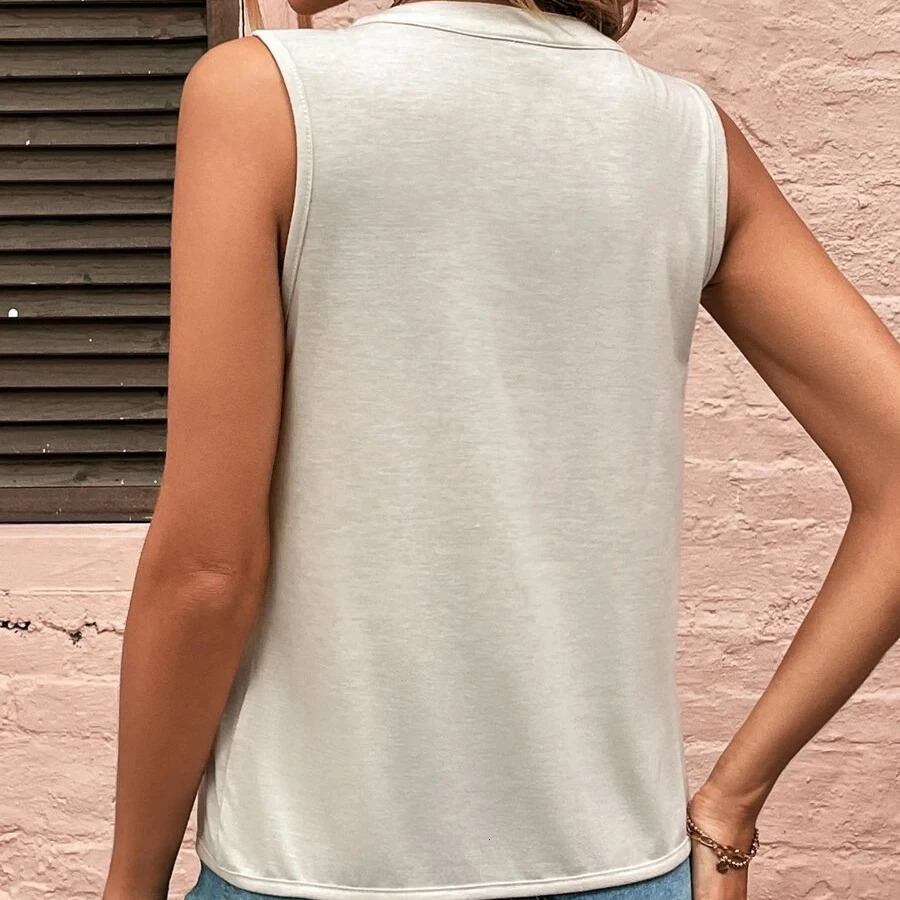 Solid casual loose sleeveless shirt suitable for womens fashion summer womens oversized shirt elegant womens top 250102
