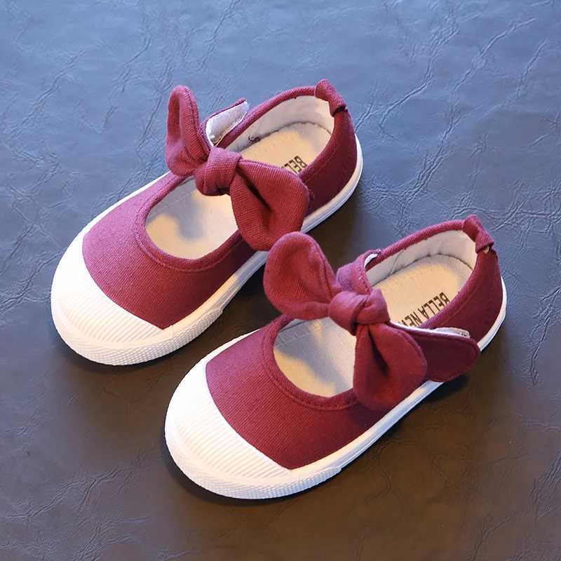 Bekamille Spring Autumn Childrens Canvas Casual Shoes Childrens Cute Bow Flat Shoes Girls Princess Solid Color Sports Shoes M250103