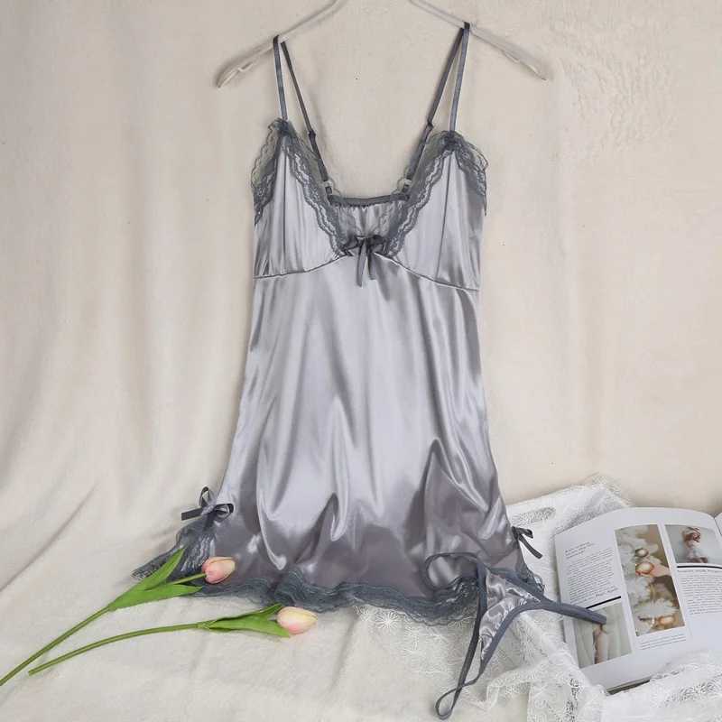 Womens sexy pendant V-neck solid color pajamas silk thin pendant pajamas comfortable and fashionable underwear chlorine W250103