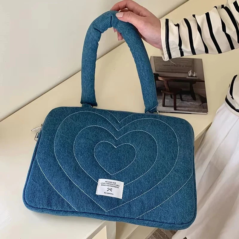 Bowknot Heart Denim Laptop Handbag SlEEve Bag For Macbook For Ipad Pro For Thinkpad Notebook PC Computer Tablet 250102