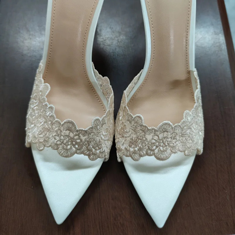 Womens Slippers Classic Lace Stiletto Pointed High Heels Banquet Dress Shoes250102