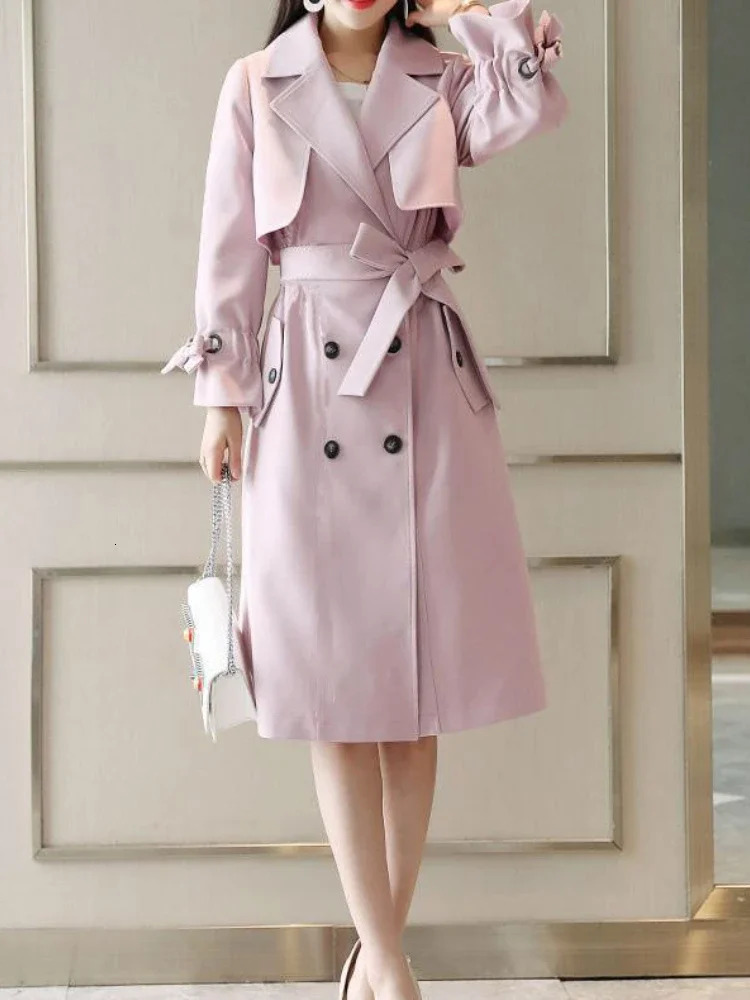 Windbreaker Womens Mid Length Version 2024 Spring Autumn Clothes Trend College Wind Thin Coat Clothes Trenchcoat S-XXXL 241224