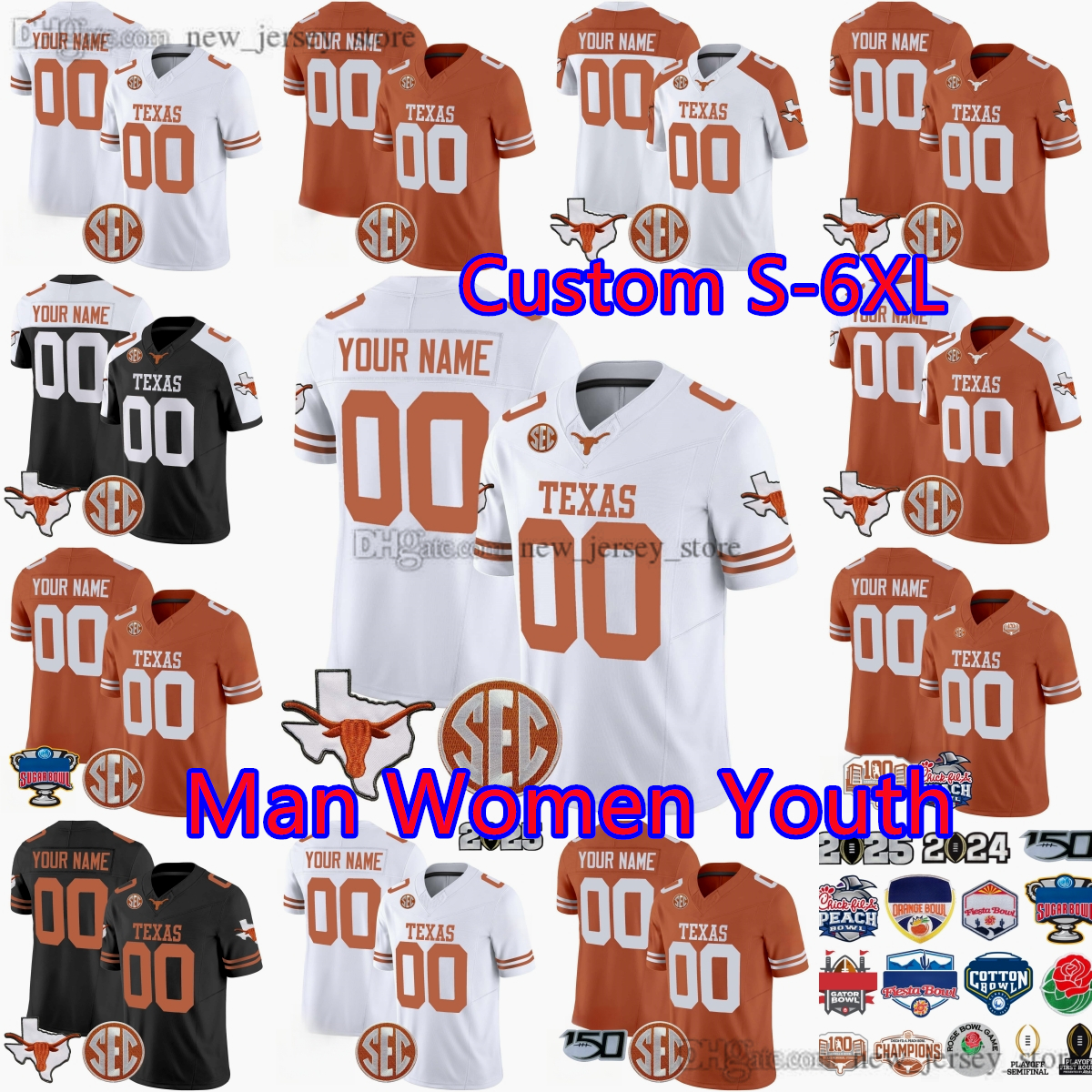 FreeShipping 2025 Peach Bowl Patch NCAA Longhorns Football 16 Arch Manning Jersey College 3 Quinn Ewers 7 Isaiah Bond Jerseys Robinson Man Women Youth Stitched 100th