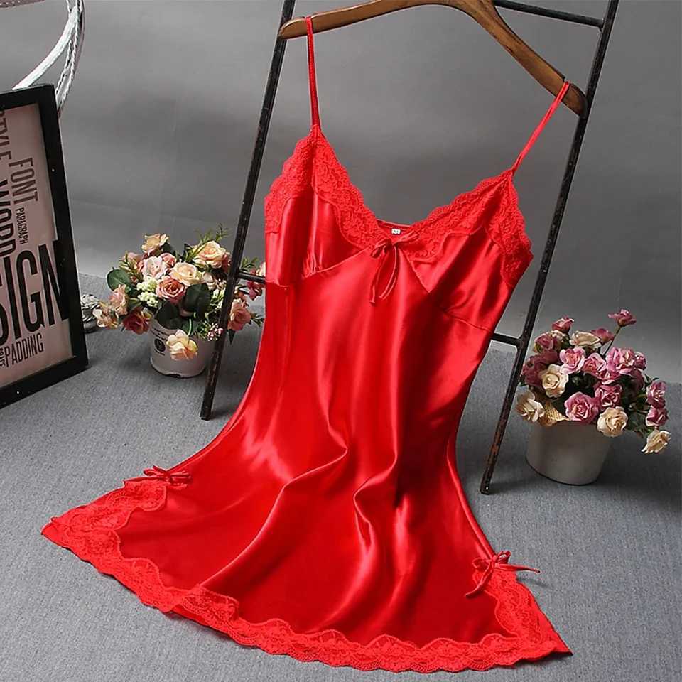 Womens smooth and soft satin evening dress with spaghetti straps and deep V-neck sleepwear breathable and comfortable evening dress sexy wrapped dress