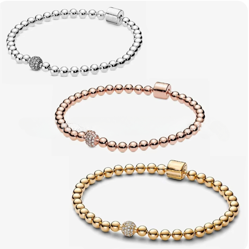 2025 High Quality Designer Classic White Copper Silver Plated Rose Gold Bead Set with Light Body Round Beads Fashion Bead Bracelet