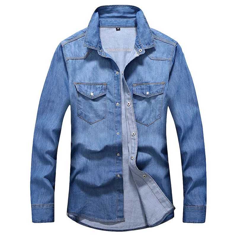 Spring mens denim shirt high-quality solid color washed denim jacket business casual long sleeved mens shirt 4XL mens clothing W250103