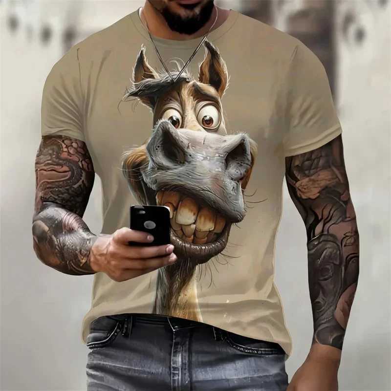3D Printed Interest Animal T Shirt For Men Horses Donkeys Pattern Tees Round Neck Breathable Comfortable Short Sleeve T-ShirtsXJ240102
