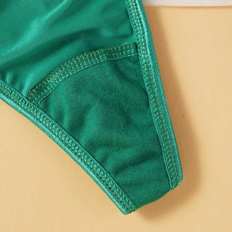 3Pcs/Set Sexy Women Ice Silk Panties Low Waist G-String Underwear Seamless Metal Chain Bow Solid Color Thong Female LingerieXJ250103