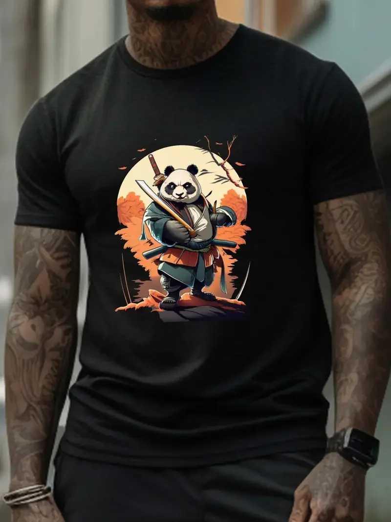 Samurai Mens T-shirt Soldier Print O Neck Short Sleeve Casual Anime Pullover Streetwear Outdoor Male Tee Top Oversized ClothingXJ240102