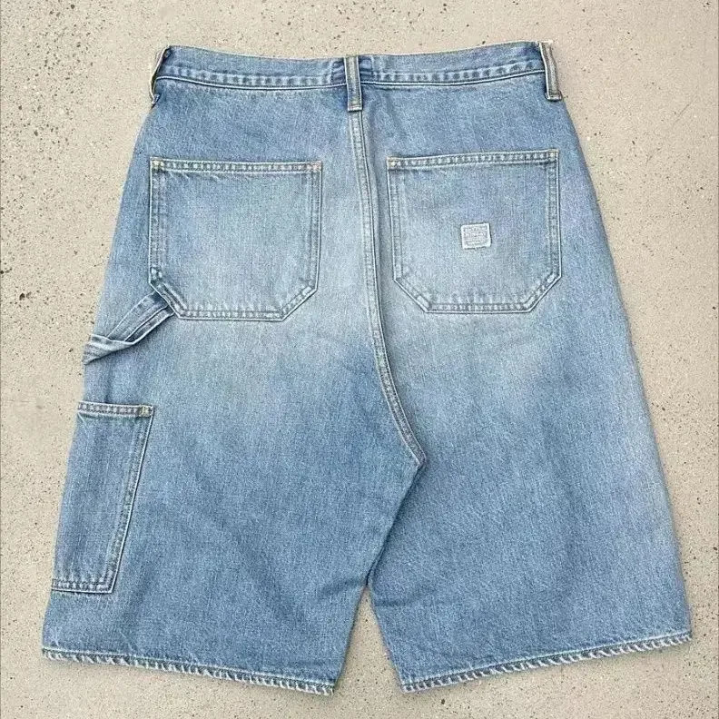 US Trend Denim Shorts Blue Stained Retro Vintage Washed Loose River Shiny Casual Denim Shorts 241230