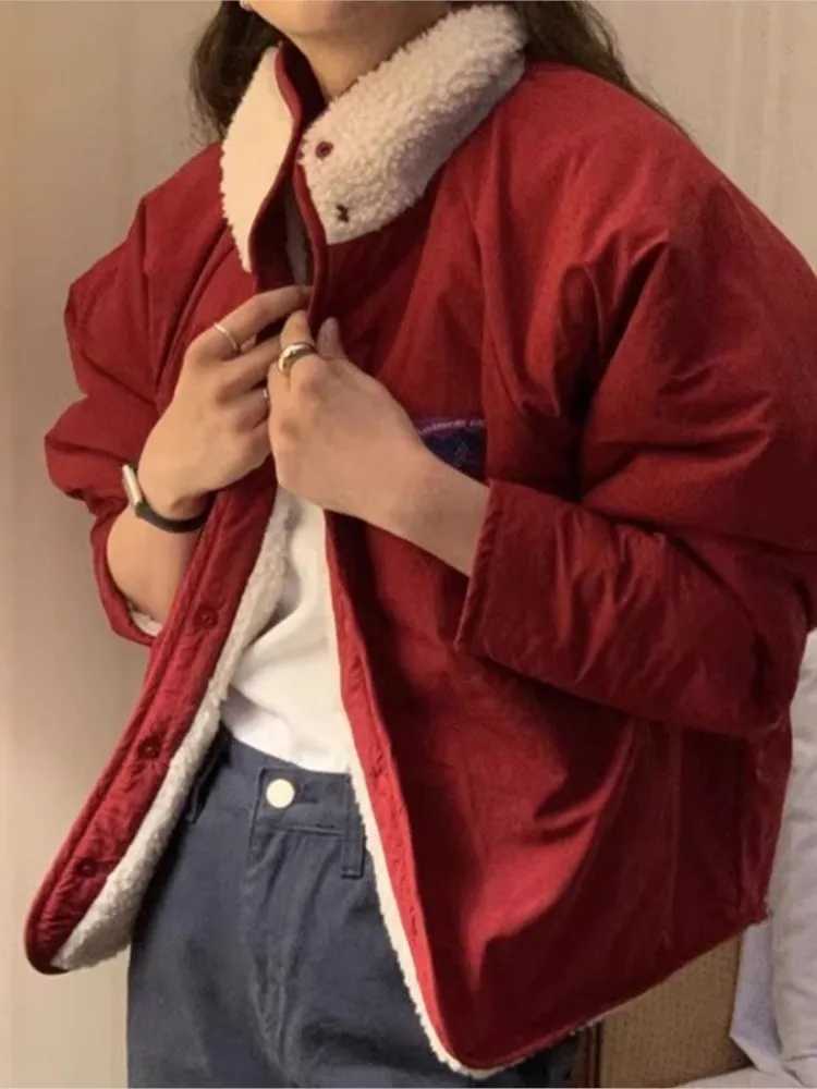 Autumn and Winter Teddy Reversible Patch Work Jacket Coats Womens Loose Womens Jacket Long Sleeve Modis Printed Womens Jacket M250103