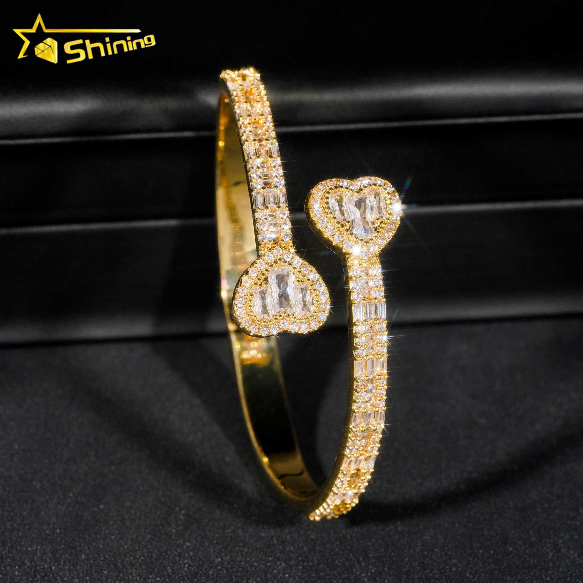 Pass Diamond Tester Top Quality Heart Bangle 925 Sterling Silver Moissanite Diamond Bracelet