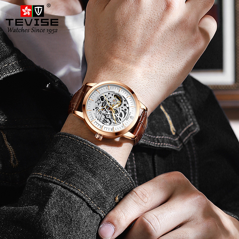 TEVISE Mens Mechanical Watch Waterproof Luminous Hollow Fashionable and High Wristwatch, Famous Simple Mens Watch T029