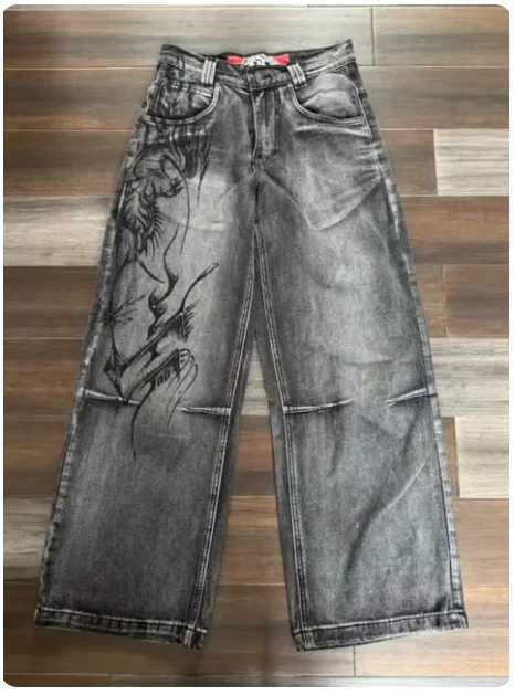 Street Y2K American trend loose straight jeans Harajuku womens hip-hop clown wide pants couple casual high waisted jeans W250103