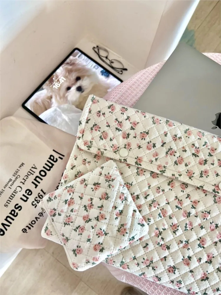 Ins Floral Laptop Sleeve Computer Carrying Case Bag 13 13.3 14 14.1 Inch Portable Table Pc Case 9 10 11 Inch Cover Bags Mac Book 250102