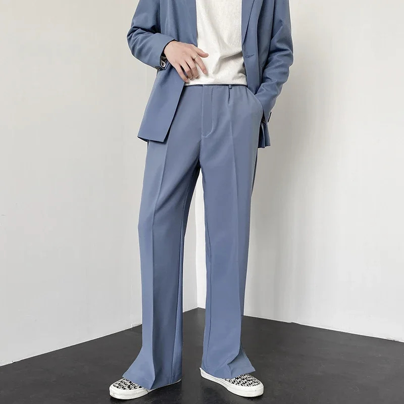 Men Casual Pants 2024 Summer Fashion Korean Slim Suit Pants Personality Slit Wide Blazer Trousers Male Streetwear 250103