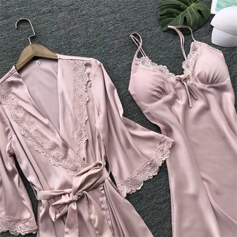 2PCS Leepwear Womens Pajama Set Satin Home Pajama Lace Pajama V-neck Wedding Pajama W250103