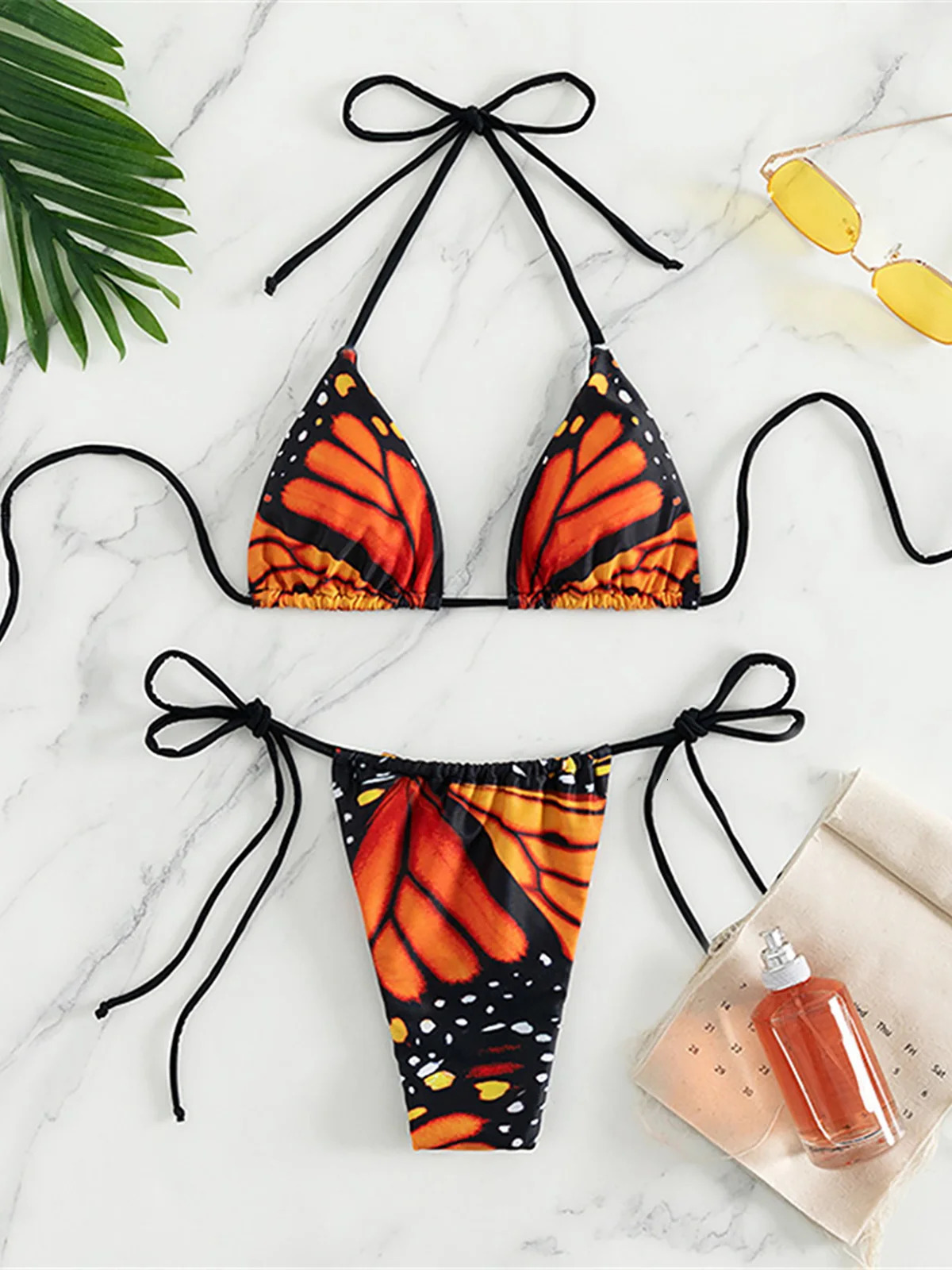 Sexy 4 Colors Printed Halter Padded Bikini Female Swimsuit Women Swimwear Twopieces set Bather Bathing Suit Swim K4910 250103