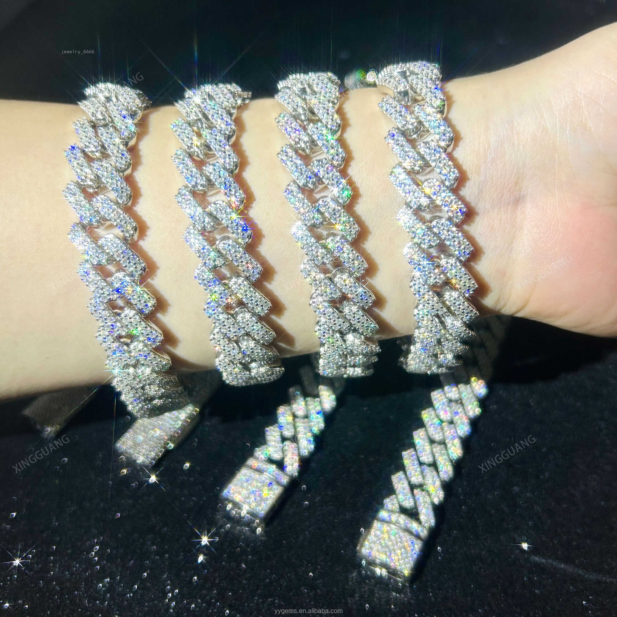 Yu Ying 100% Pass Tester Moissanite Bracelet 2rows 13mm S925 Silver Hip Hop Bracelet For Men Moissanite Cuban Chain Bracelet