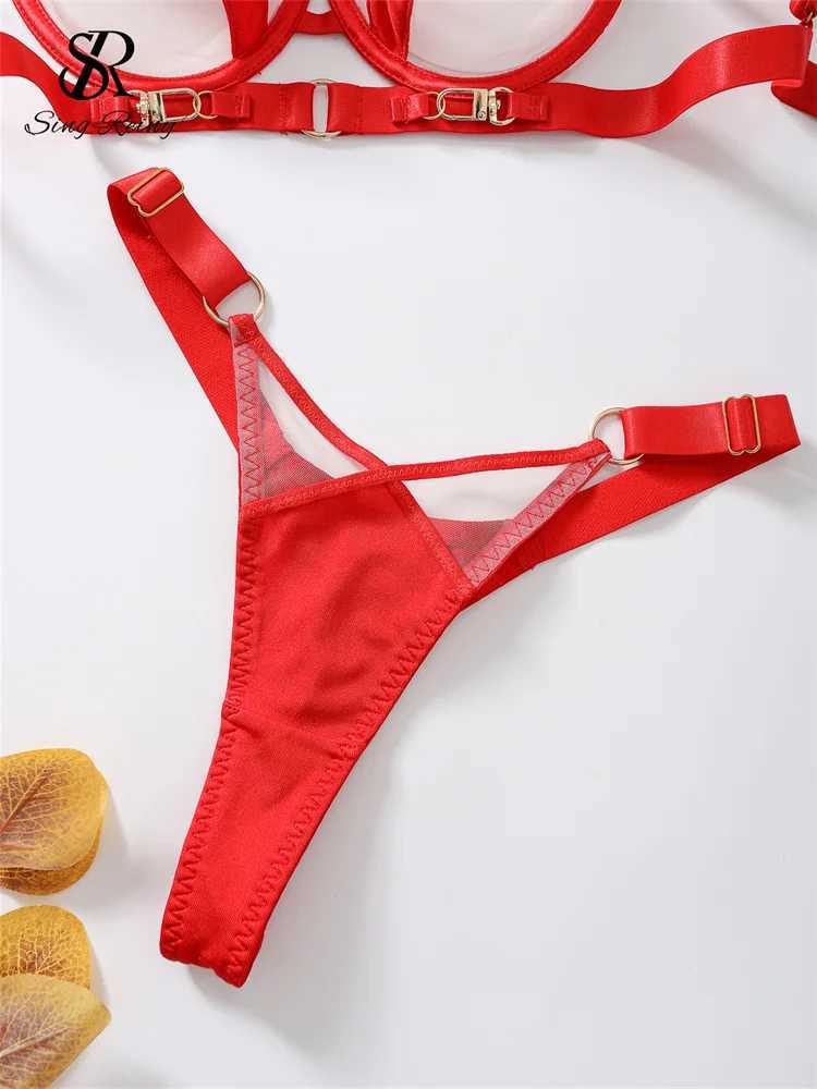 SINGREENY 2024 Patchwork Mesh Porn Sexy Underwear Womens Hollow Transparent Sexy Underwear Two Piece Set W250103