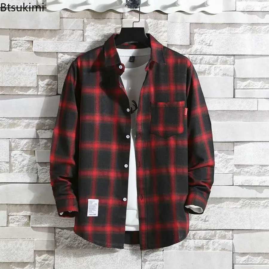Spring New Korean Style Plaid Shirt Mens Long Sleeve Loose Casual Full Match Shirt Coats 2025 Trend Mens Clothing W250103