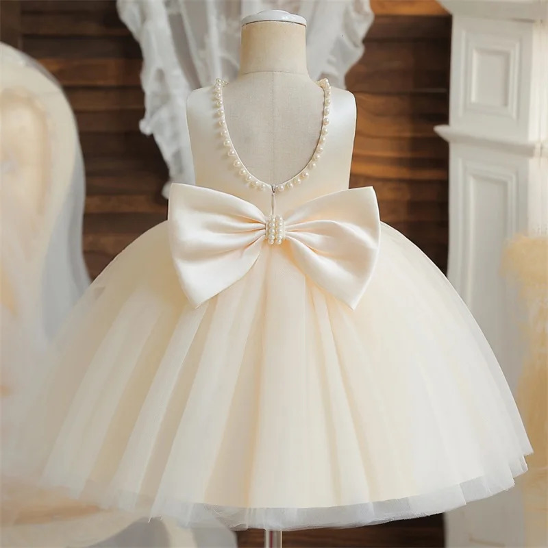 Infant Baby Baptism Dress For Girls Kids Wedding Party Dresses Bow Beaded Tulle Christening Gown Birthday Children Clothes. 250103