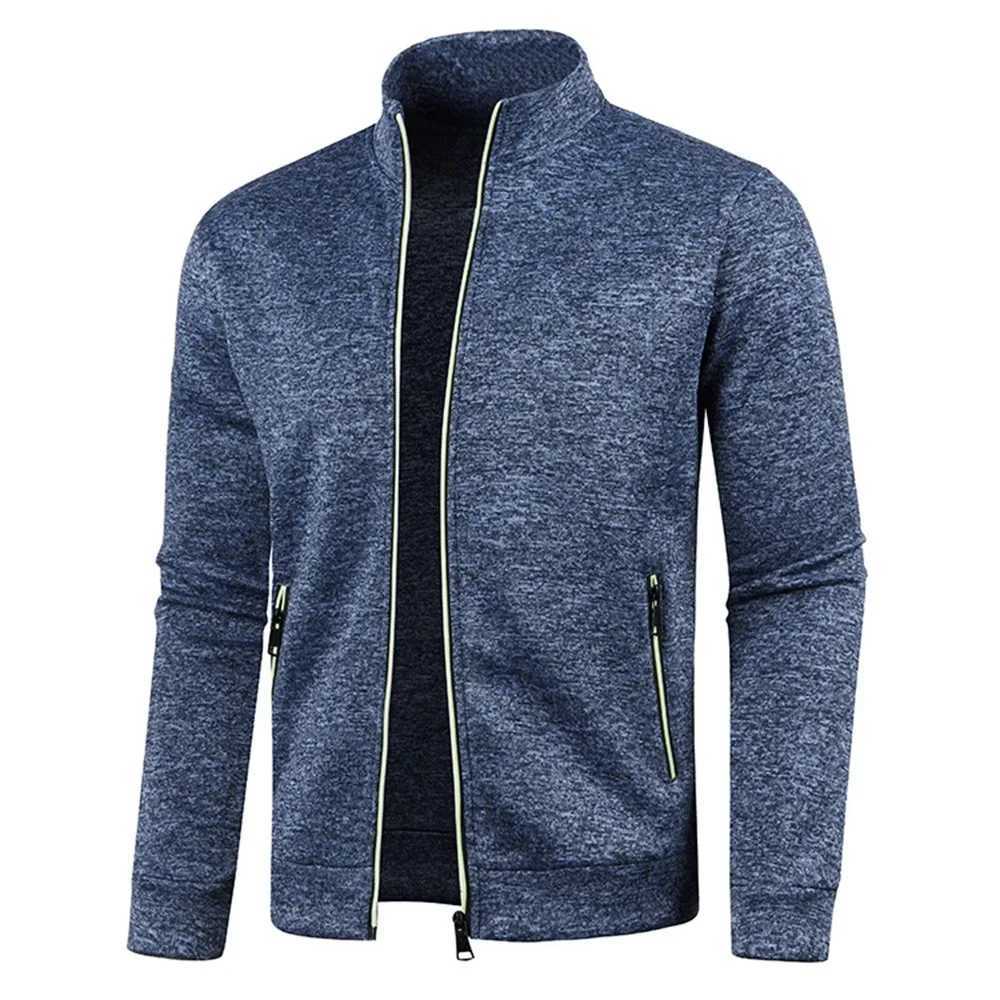 Autumn mens zipper jacket streetwear stand up wool sweater ultra-thin fit casual long sleeved sportswear mens solid color cardigan W250103