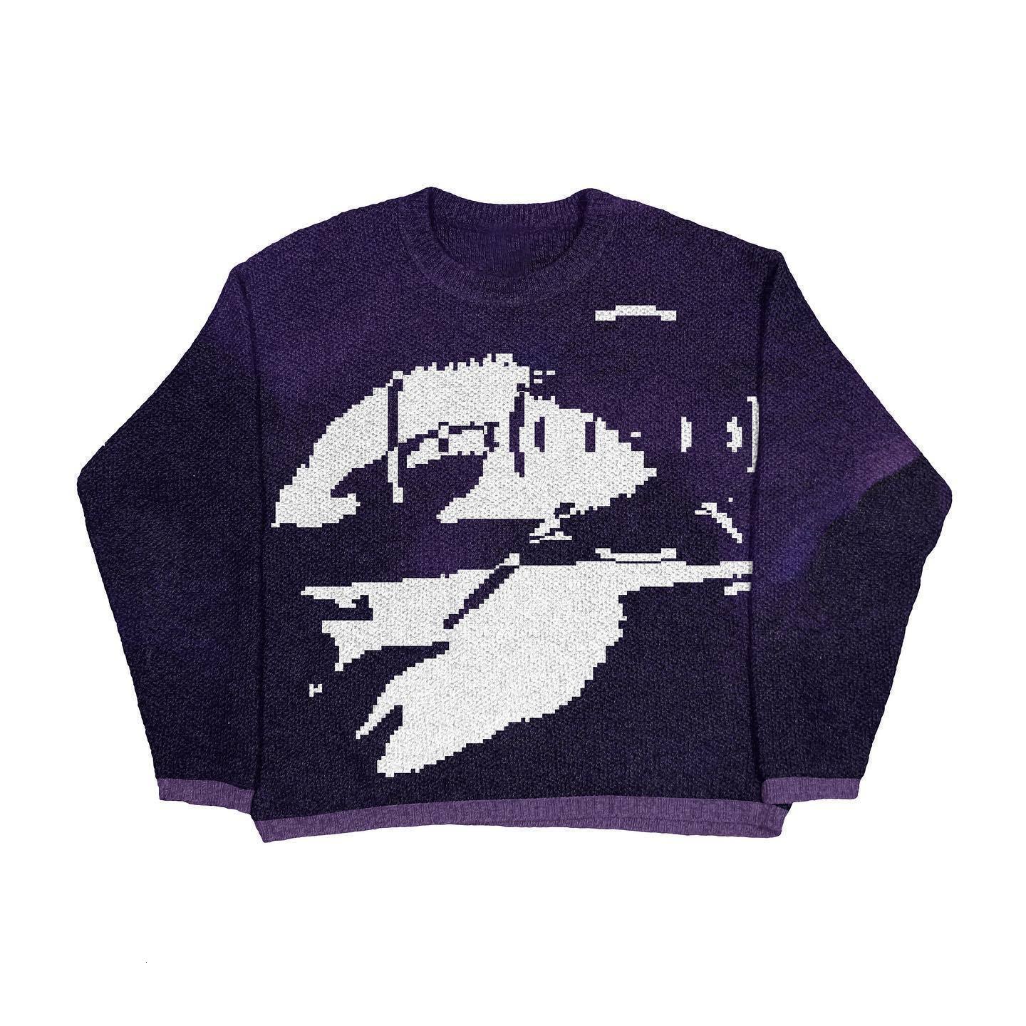 Vintage Monsters Sweater Knit Winter Loose Pullover Harajuku Korean Y2k Hip-Hop Streetwear Ugly Sweater Oversized Knitwears 240909