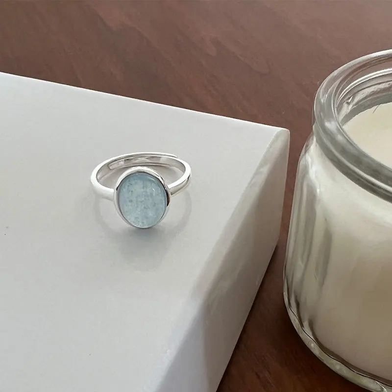 Silvology genuine 925 sterling silver oval aquamarine ring womens natural stone adjustable crystal ring luxurious and exquisite jewelry 250102