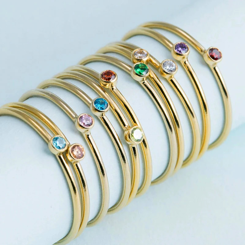 10 piece Stainless Steel Birthday Stone Ring Suitable for Women Simple and Fashionable Wholesale of Holiday Party Gifts for Women 250102