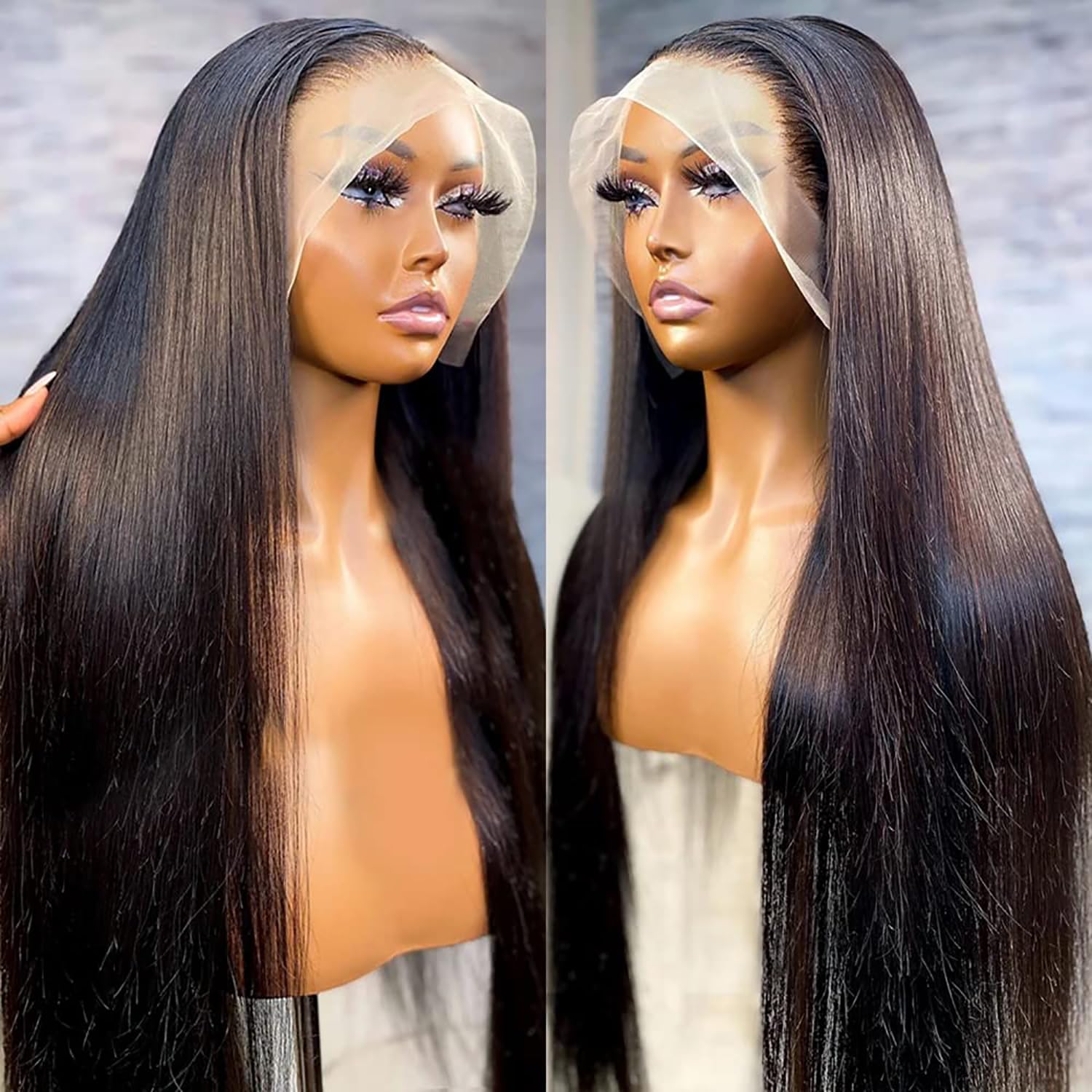 13x4 Body Wave Wigs Glueless Curly Black Color 280density 360 Lace Front Wig Simulation Human Hair 36 Inch HD Naturally Straight Wigs for Women Transp