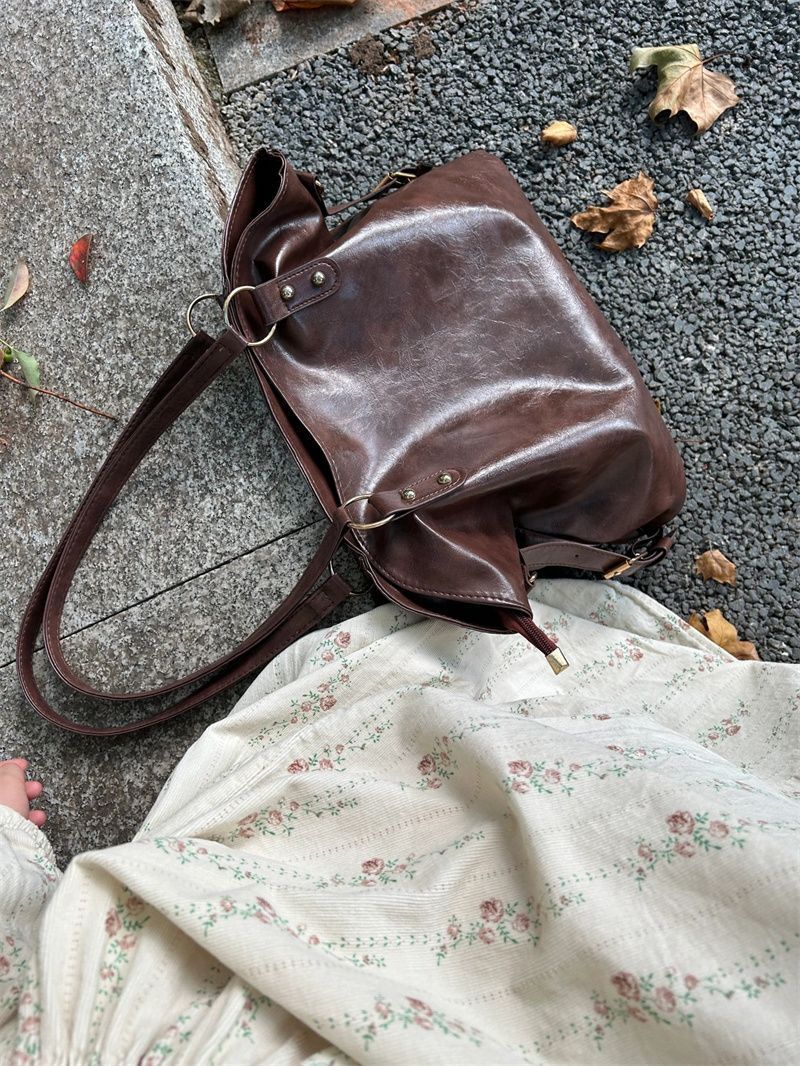 Miyagawa Autumn Winter New Niche Tote Retro Soft Leather Brown Large Capacity Commuting Bag Women Elegant Shoulder Bags