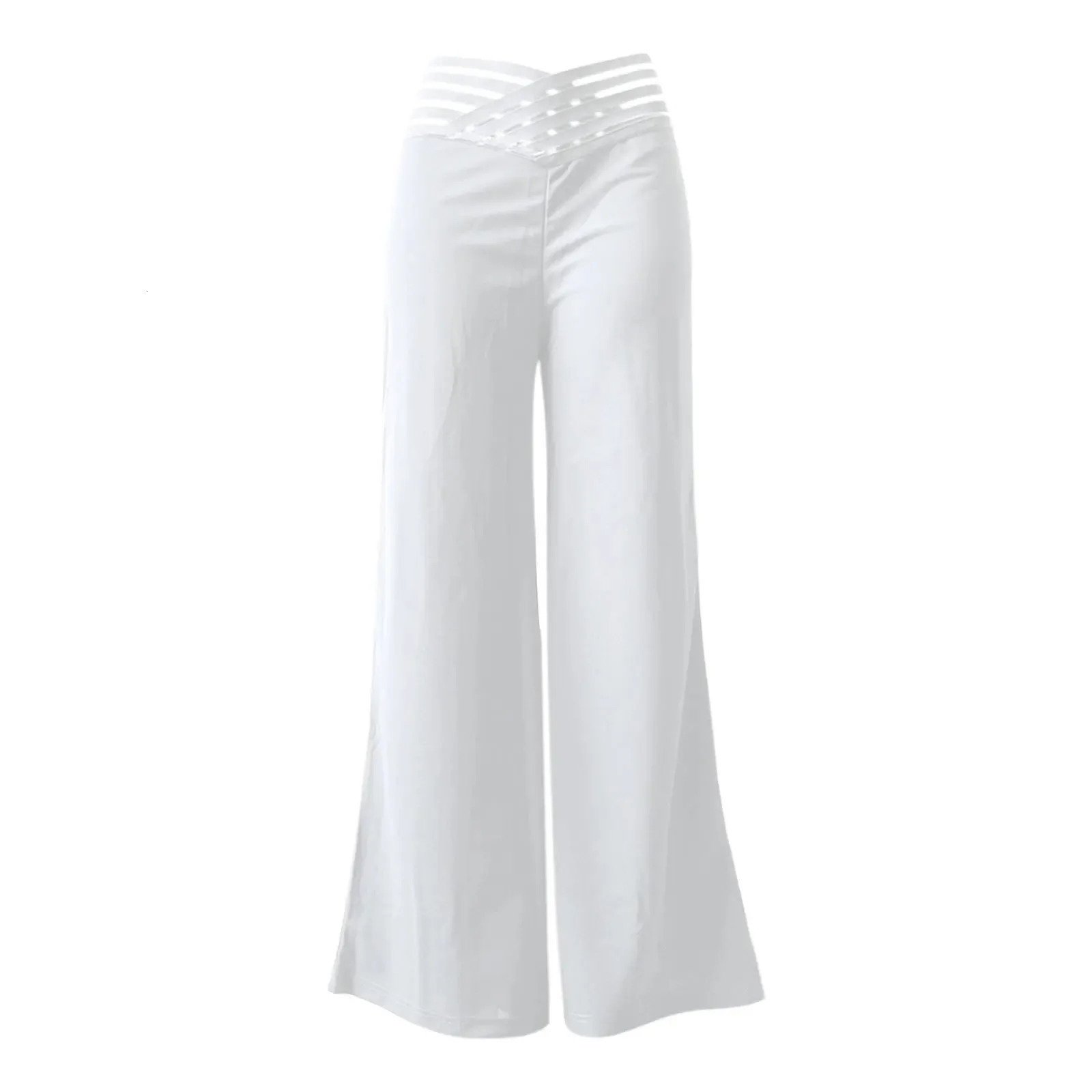 Womens wide leg Flared Pants autumn casual Crisscross transparent mesh patch high waisted Trouser Y2k streetwear elegant work pants 250102CJ