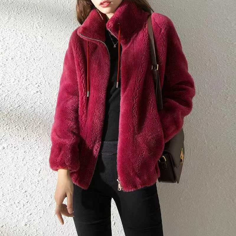 Womens jacket trendy late autumn new jacket double-sided velvet warm sportswear womens cardigan plus size 6XL womens jacket M250103